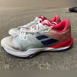 Stylish Athletic Sneakers with Red and Blue Accents